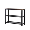 Industrial Console Table with 2 Mesh Shelves, Steel, Black R3426