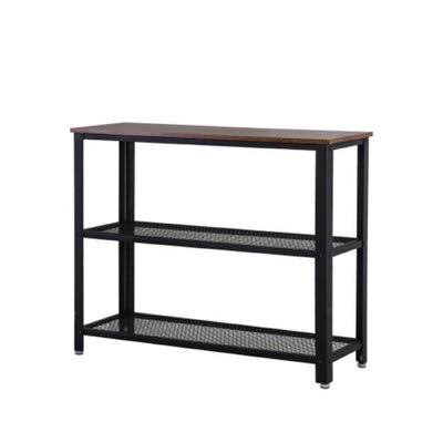 Industrial Console Table with 2 Mesh Shelves, Steel, Black R3426