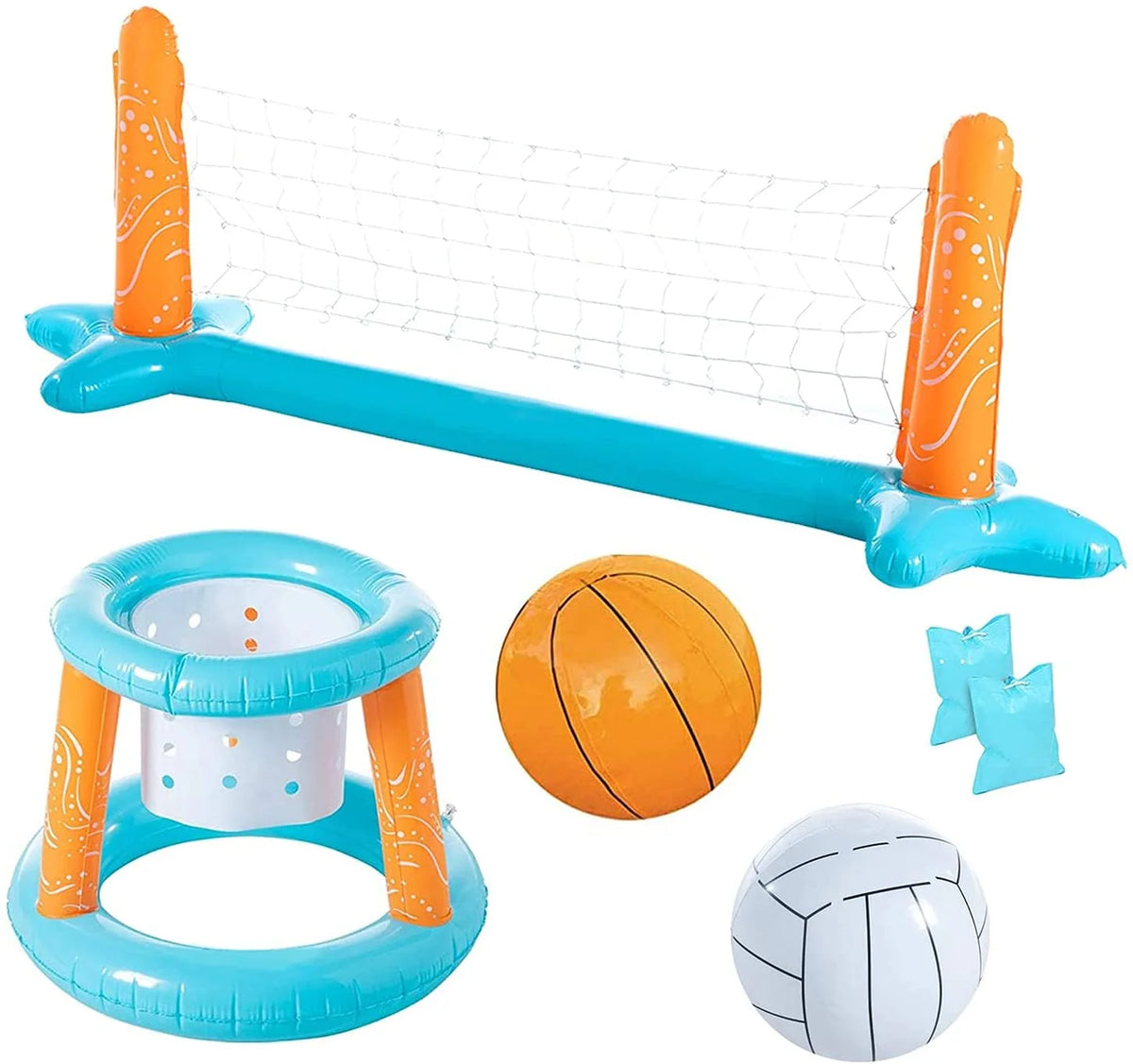 Lilac Inflatable Pool Volleyball Net Set Basketball Hoop with 2 Balls Large Size Outdoor Pool Games S3045