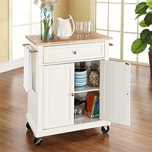 White Wood Top Kitchen Cart W5222
