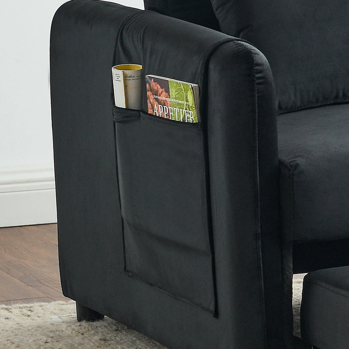 Black Velvet Sleeper Sofa Bed Convertible Pull Out Loveseat X408053