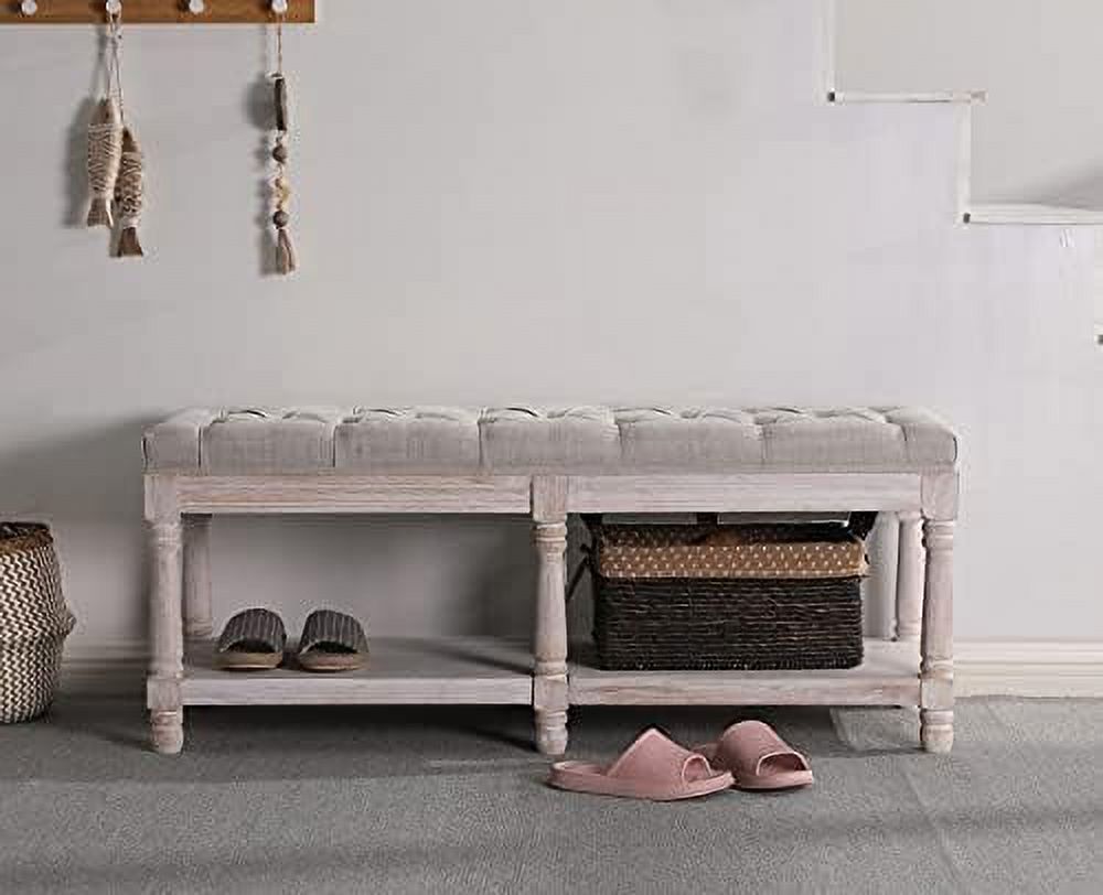 Gray Tufted Wood Entryway Bench H59961