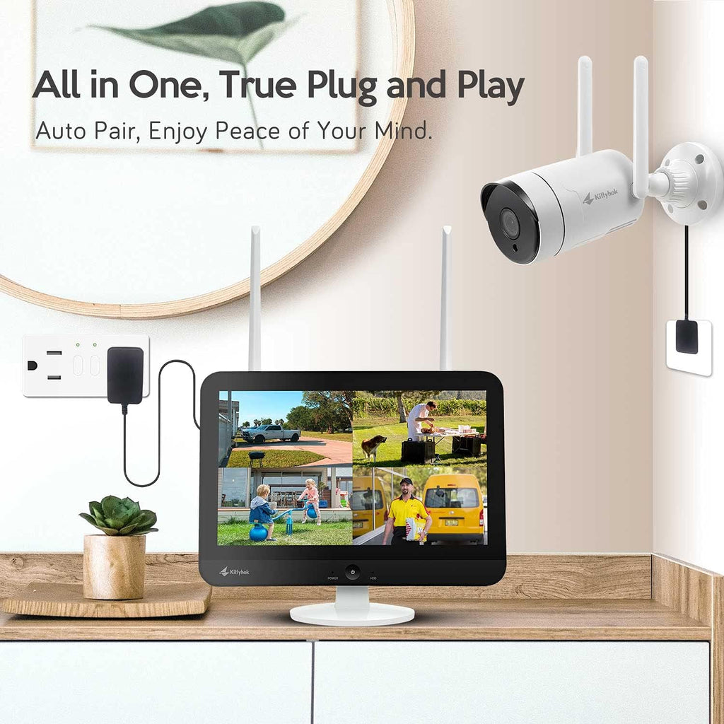 2K Wireless Security Camera System with 12 HD Monitor, 4Pcs 3MP Cameras F871