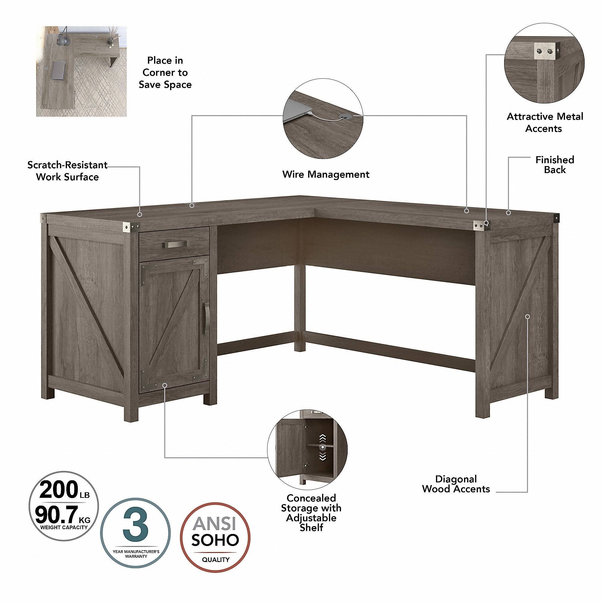 Reclaimed Pine L Shaped Desk with Drawer and Storage Cabinet N43586