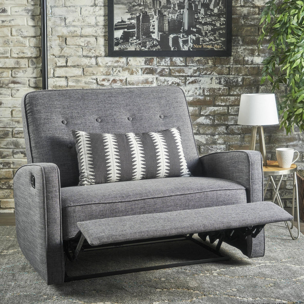 Gray Buttoned Fabric Reclining Loveseat O49381