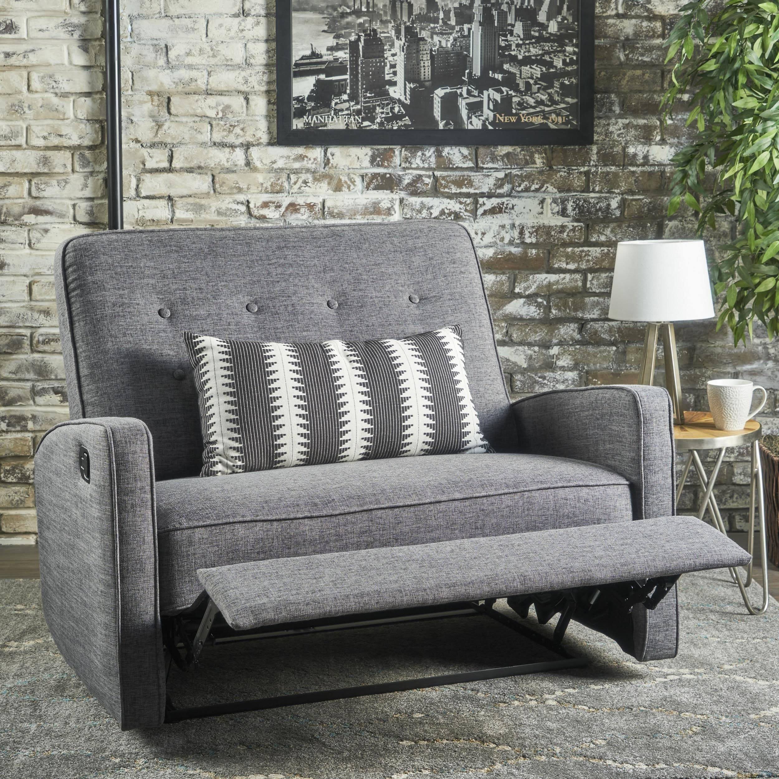 Gray Buttoned Fabric Reclining Loveseat O49381