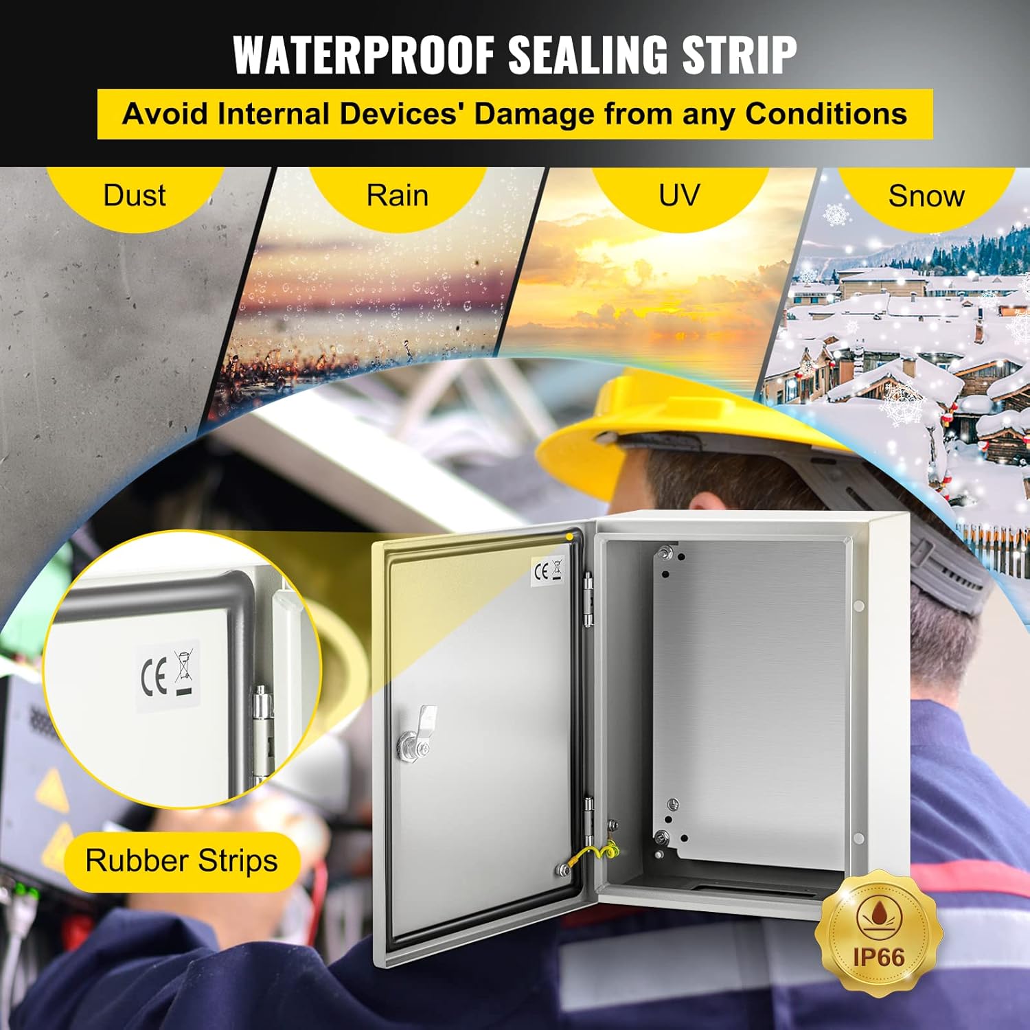 16'' ×12'' ×6'' Carbon Steel Hinged Junction Box, IP66 Waterproof & Dustproof, with Mounting Plate V292244