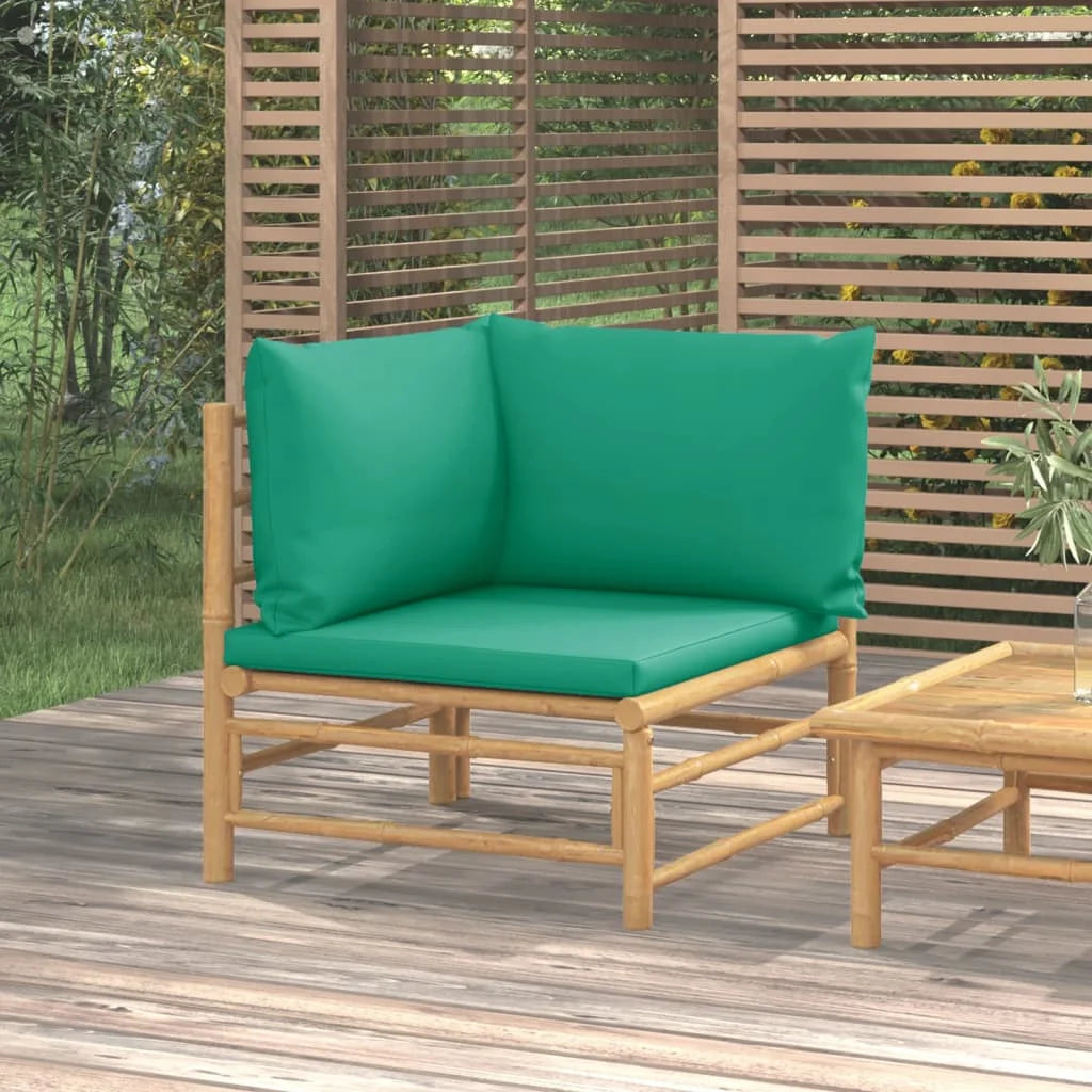 Bamboo Patio Corner Sofa with Green Cushions A2674