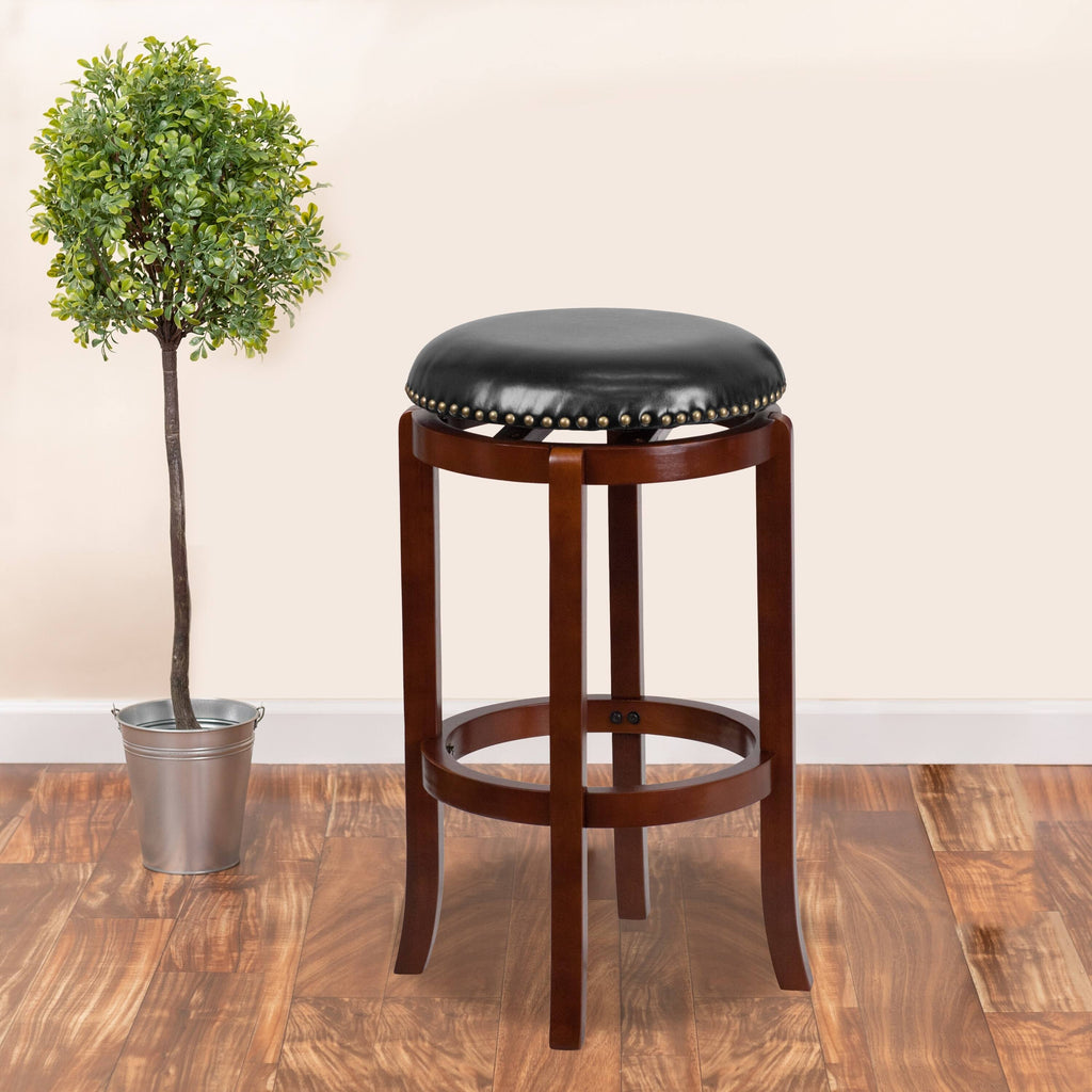 Light Cherry High Backless Wood Barstool with Swivel Seat Y1624