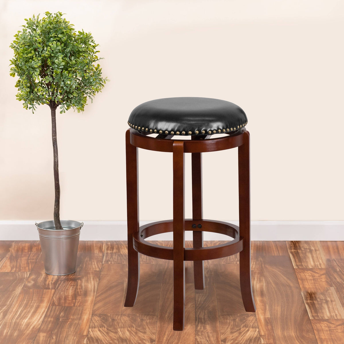 Light Cherry High Backless Wood Barstool with Swivel Seat Y1624