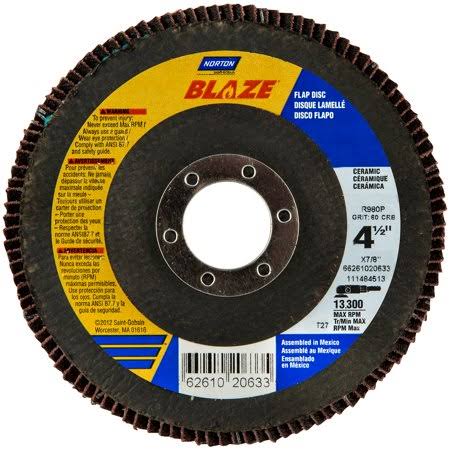 Blaze Fiberglass Flat Flap Disc 4-1/2x22 x 7/8x22 36 Grit Seeded Gel Ceramic A94704