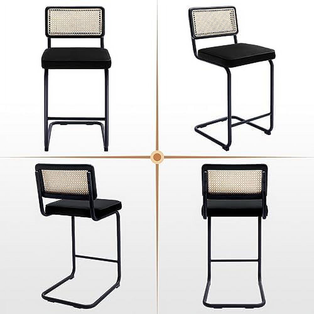 Counter Height Boucle Fabric Barstools with Natural Cane Mesh Z258