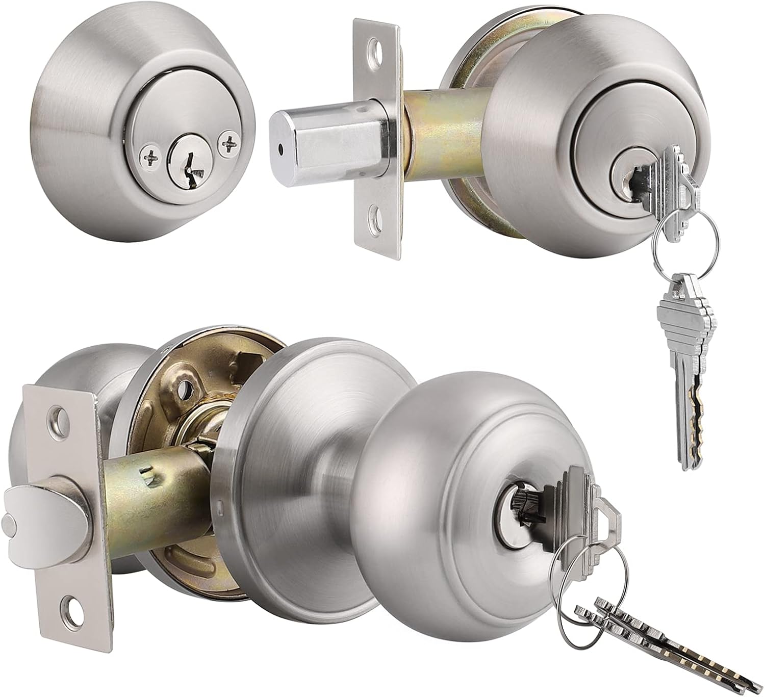 6 Pack Satin Nickel Stainless Steel Privacy Door Knobs F78187