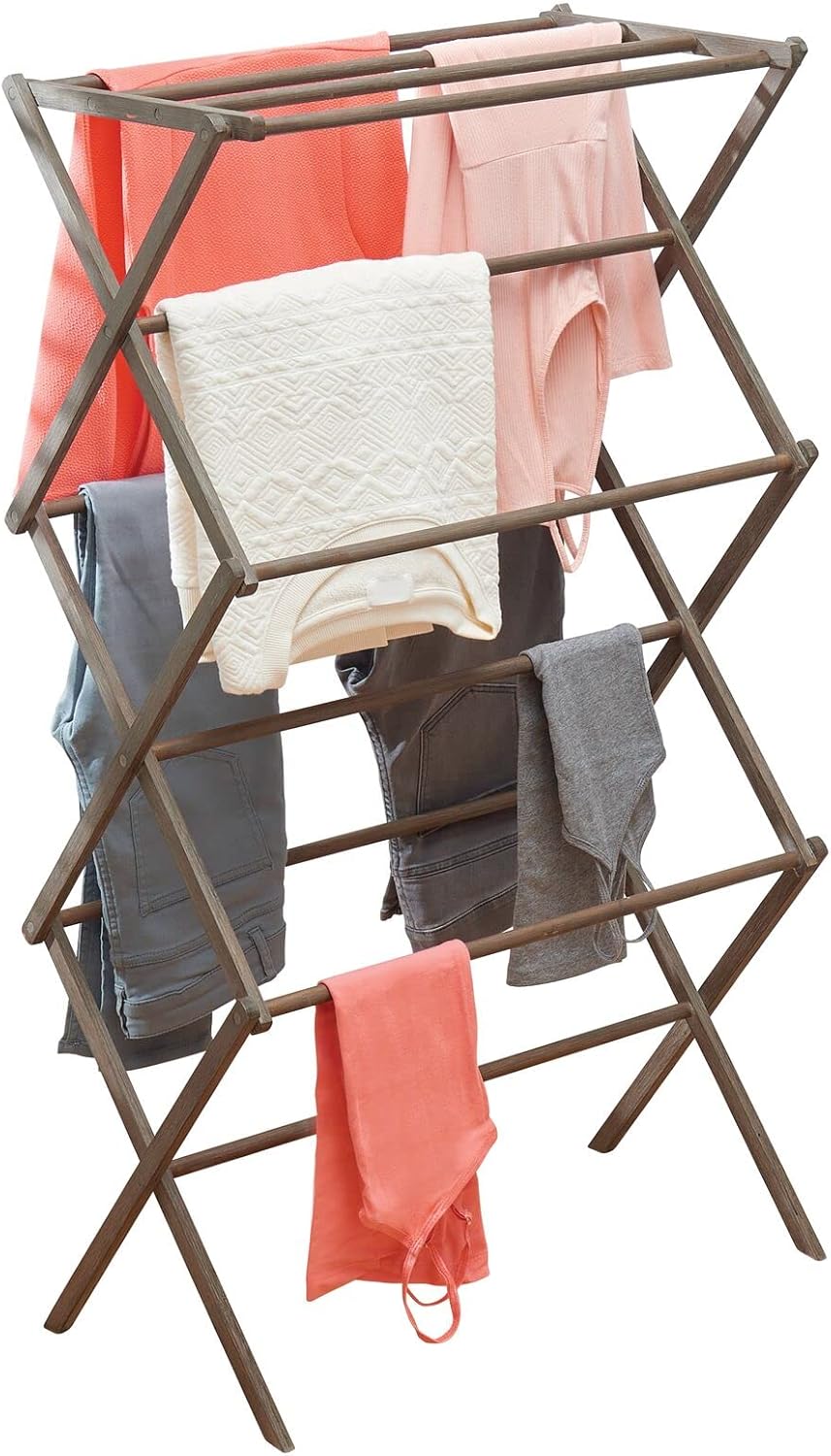 Gray Pack of 2 Bamboo Laundry Drying Rack I37498