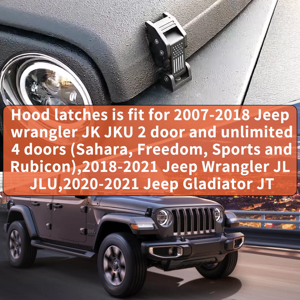 Aluminum Hood Latches Catch with U.S. Flag Style, Adjustable Kit, 1 Pair C6817
