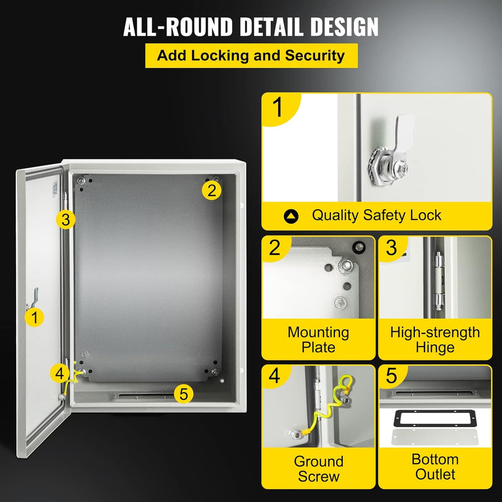16'' ×12'' ×6'' Carbon Steel Hinged Junction Box, IP66 Waterproof & Dustproof, with Mounting Plate V292244