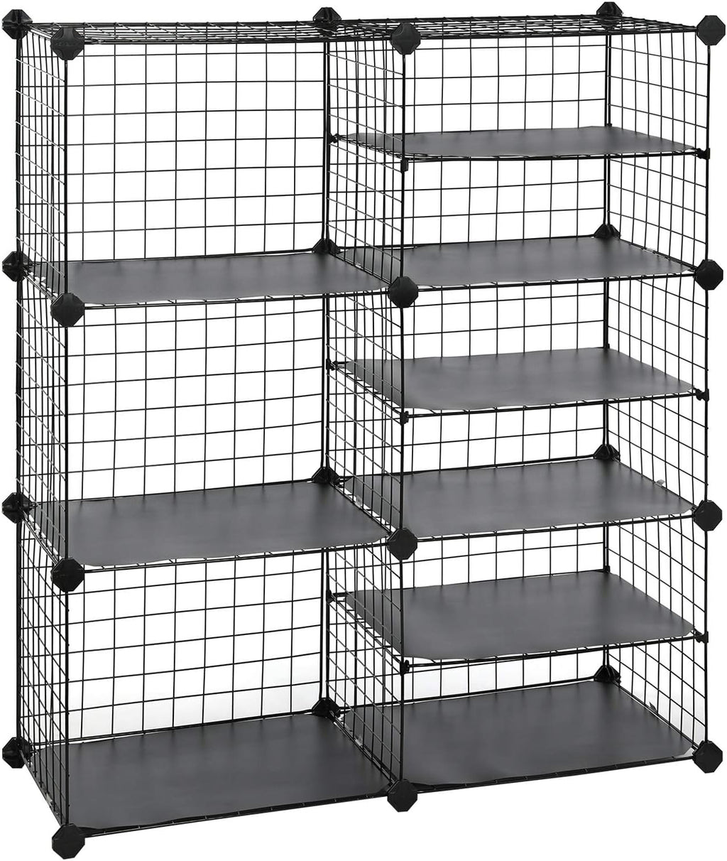 Cube Storage Unit, Interlocking Metal Wire Organizer, Modular Cabinet, Bookcase, 32.7 L x 12.2 W x 36.6 H Inches, Black R20250