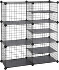 Cube Storage Unit, Interlocking Metal Wire Organizer, Modular Cabinet, Bookcase, 32.7 L x 12.2 W x 36.6 H Inches, Black R20250