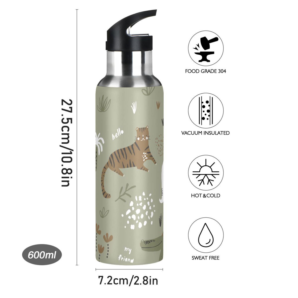 Green Vacuum Insulated Stainless Steel Water Bottle 20 OZ W98917