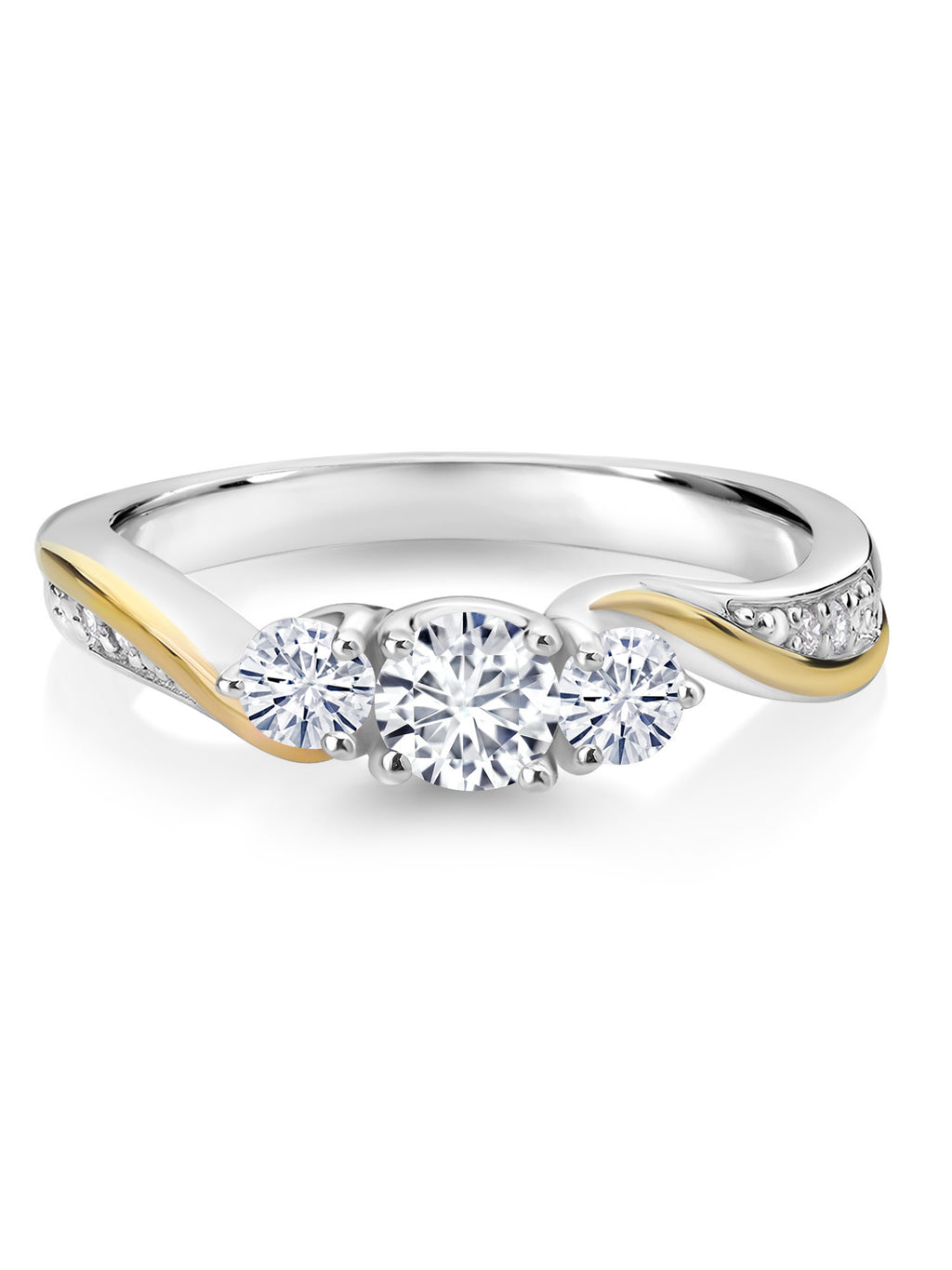 925 Sterling Silver 10K Yellow Gold White Lab Grown Diamond White Moissanite 3 Stone Engagement Ring D695
