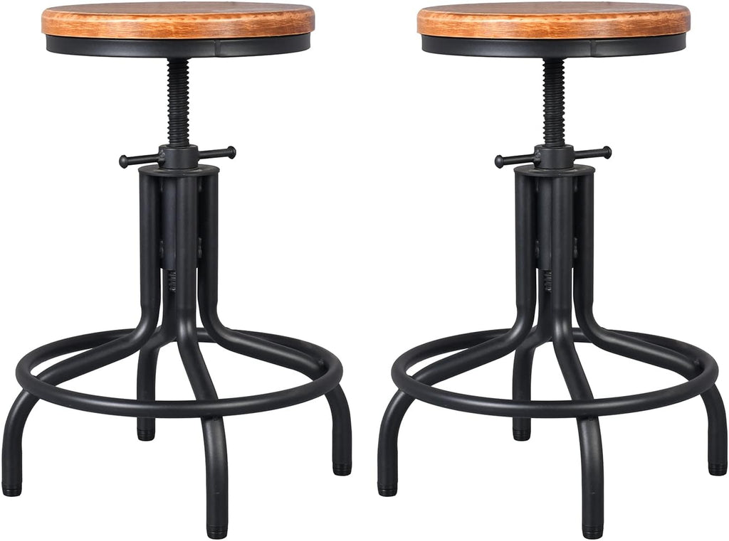 Black Wooden Top Adjustable Height Bar Stool Set of 2 E80529