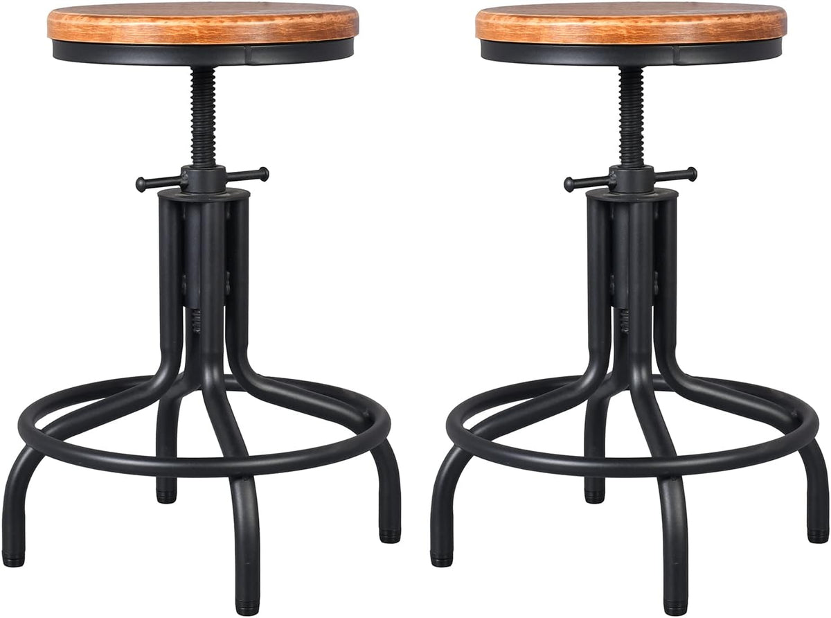 Black Wooden Top Adjustable Height Bar Stool Set of 2 E80529
