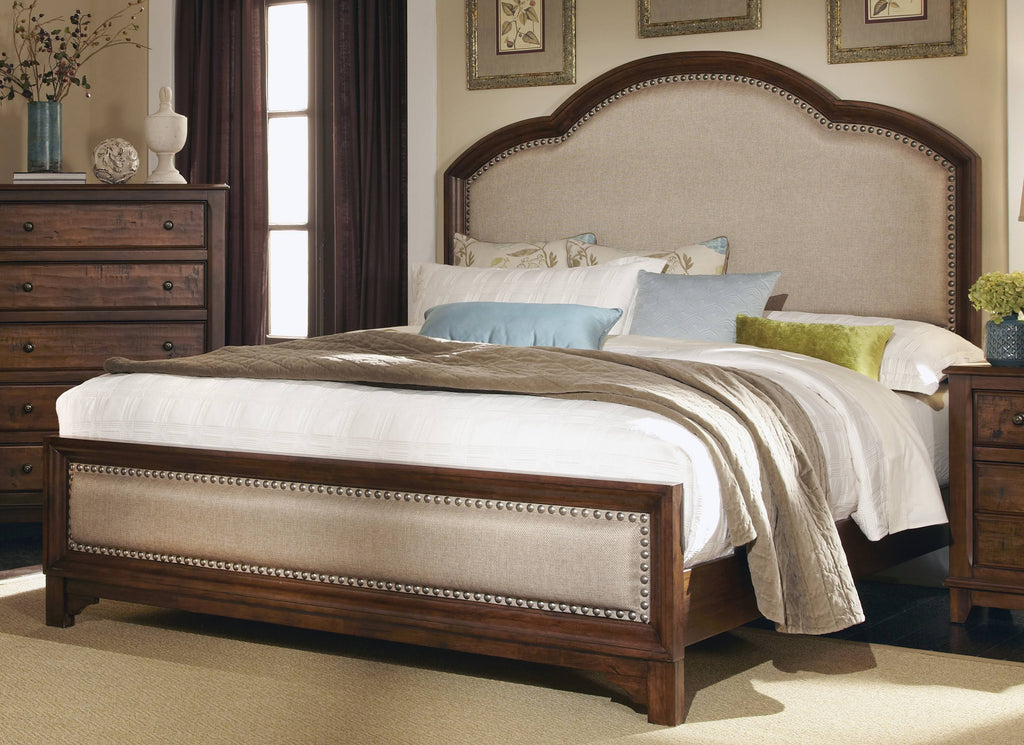 Rustic Brown King Upholstered Panel Bed U8078
