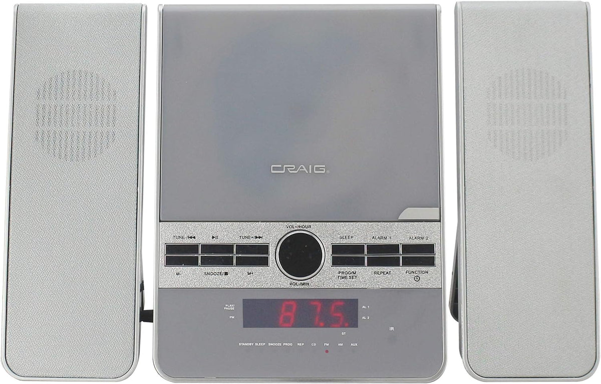 3-Piece Vertical CD Stereo Shelf System with AM/FM Radio, Bluetooth, Remote Control in Silver O284126