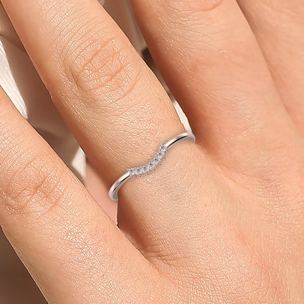 10K Rose Gold Crescent Diamond Wedding Band A46020