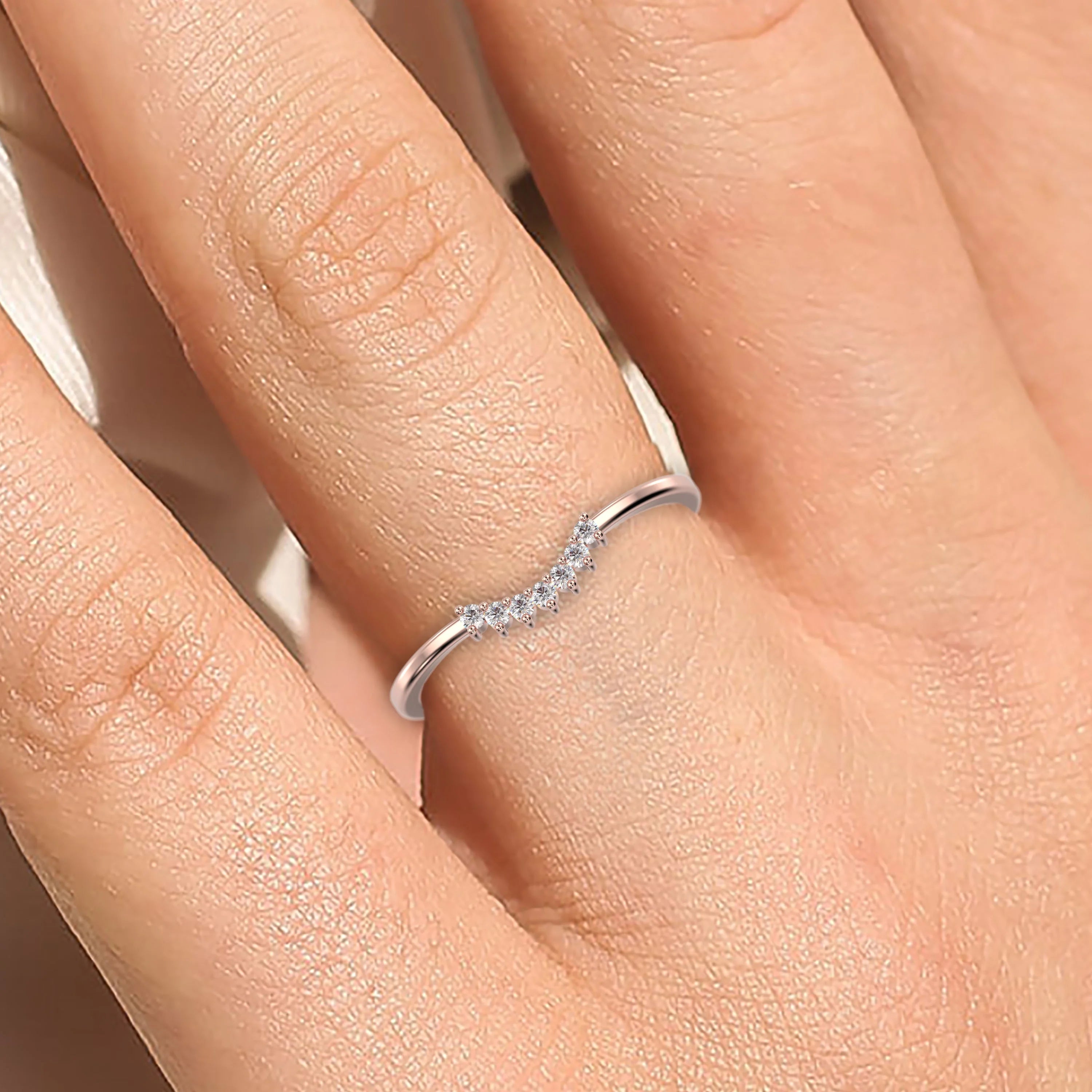10K Rose Gold Crescent Diamond Wedding Band A46020