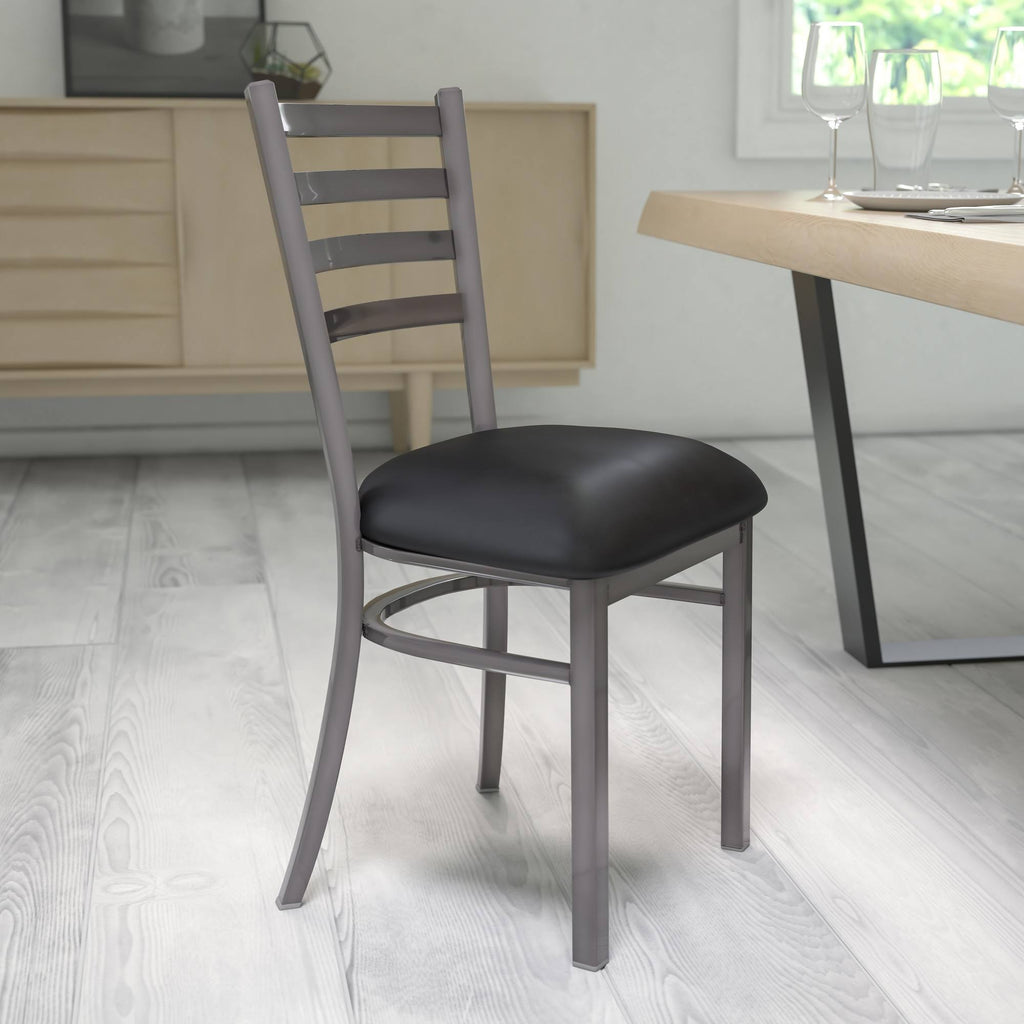 Black Vinyl Seat Metal Restaurant Chair S398783