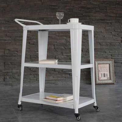 3-Tiered Metal Frame Bar Cart White E9694
