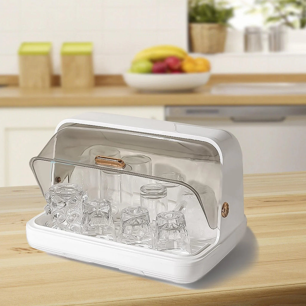 White Dustproof Baby Bottle Drying Rack with Drainer and Lid O638245